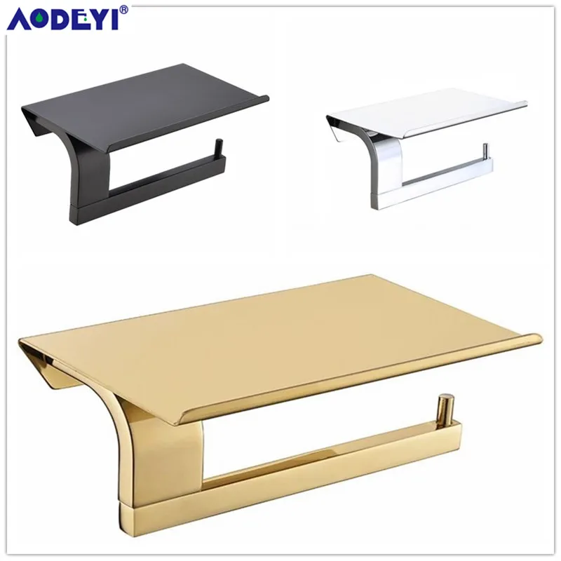 black toilet paper holder wall mount tissue roll hanger 304 stainless steel phone platform bathroom hardware set brushed gold free global shipping