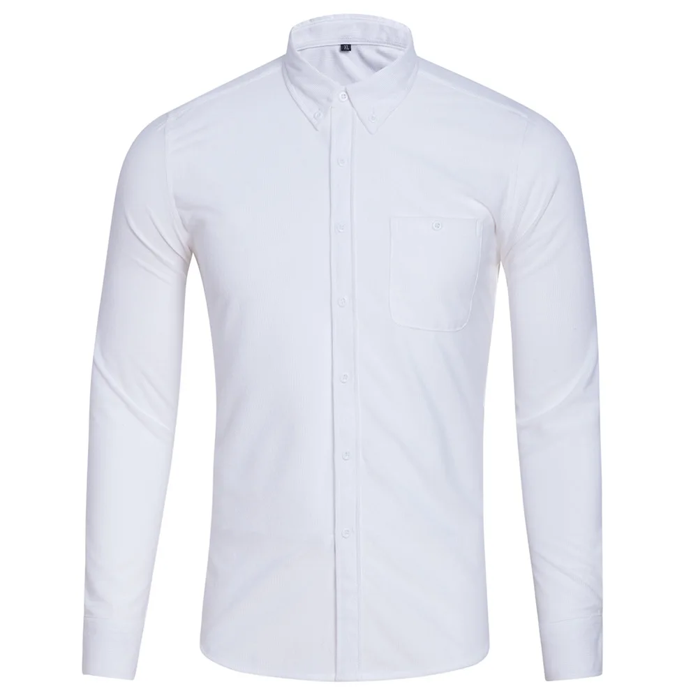 Белая мужская рубашка с длинным рукавом Вельветовая большого размера на осень и
