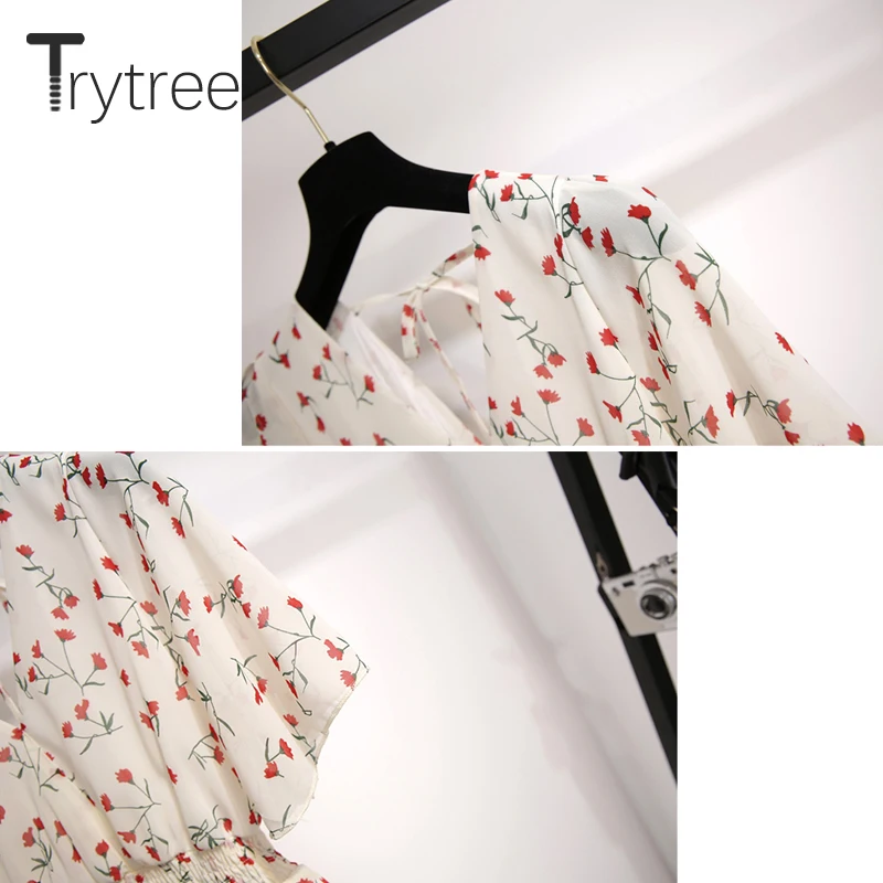 Женское платье с цветочным принтом Trytree Повседневное трапециевидной формы до