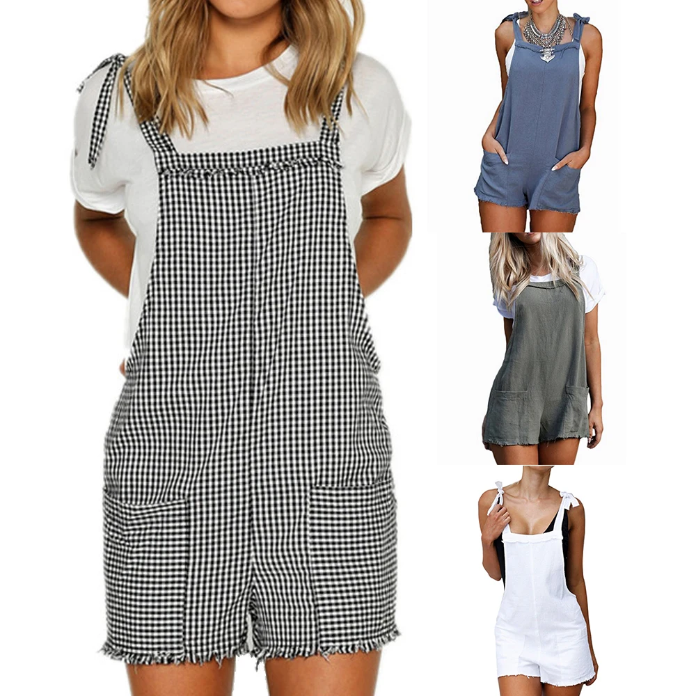 Женский комбинезон HEFLASHOR льняные комбинезоны с карманами шорты штаны новинка