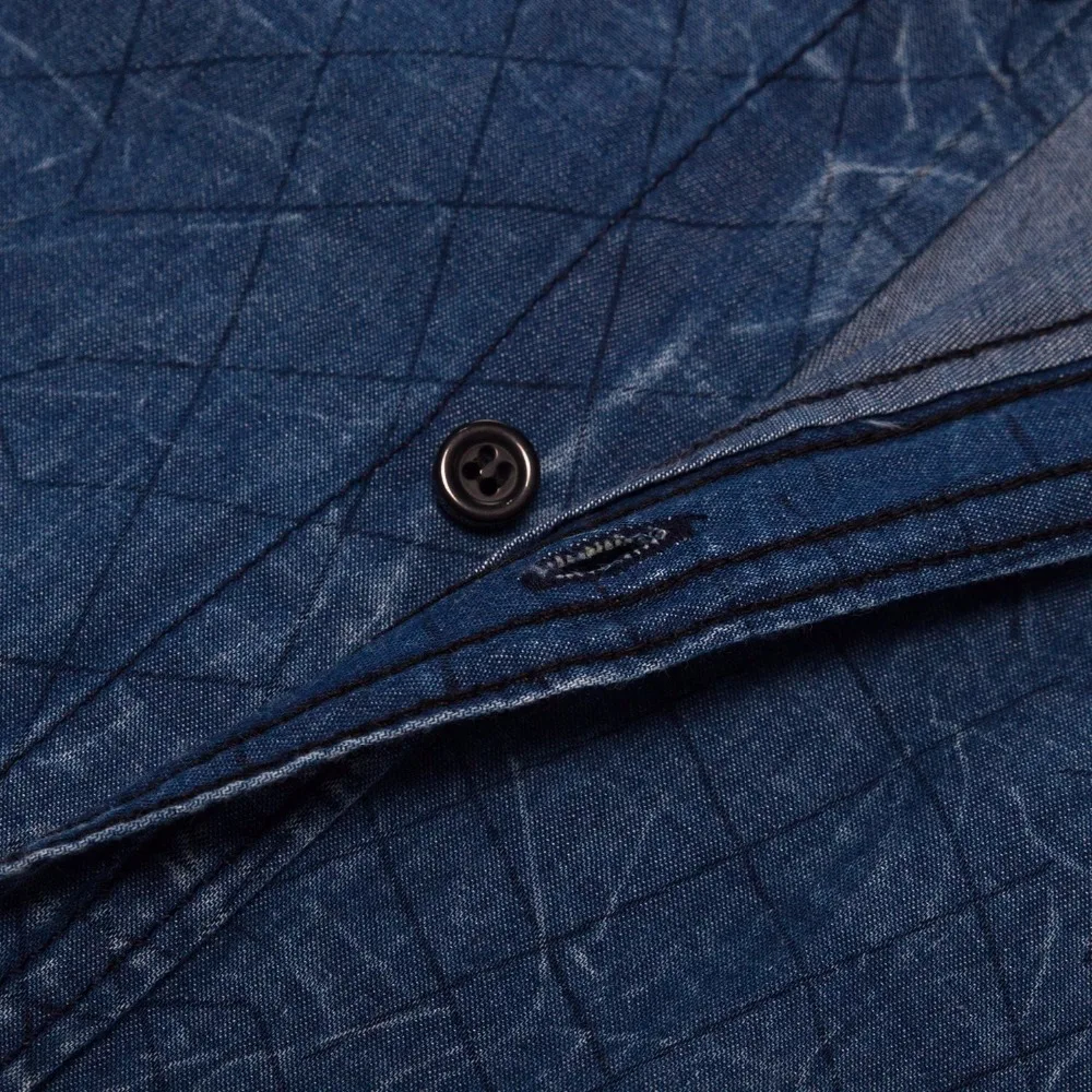 Мужская джинсовая рубашка с отложным воротником повседневная хлопковая