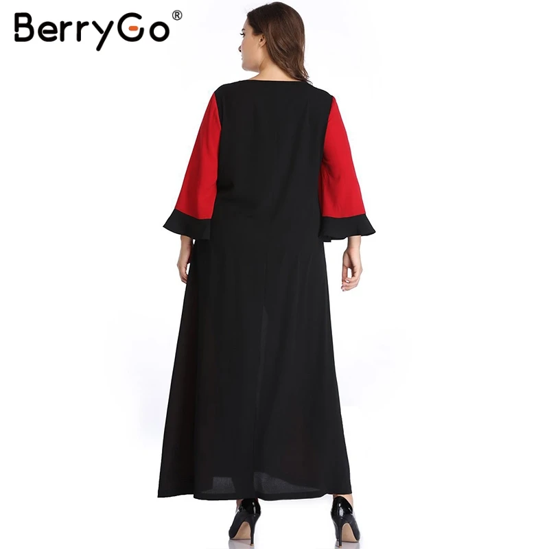 BerryGo, женские платья, элегантные, с расклешенными рукавами, размера плюс, платья, с соединением, длинное, макси, платье для вечеринки, женское, летнее, сексуальное, розовое, Пляжное Платье