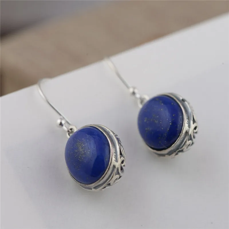 Лучше реальные серьги из серебра 925 пробы с камнем лазурит для женщин подарок ретро модные украшения бесплатная доставка.