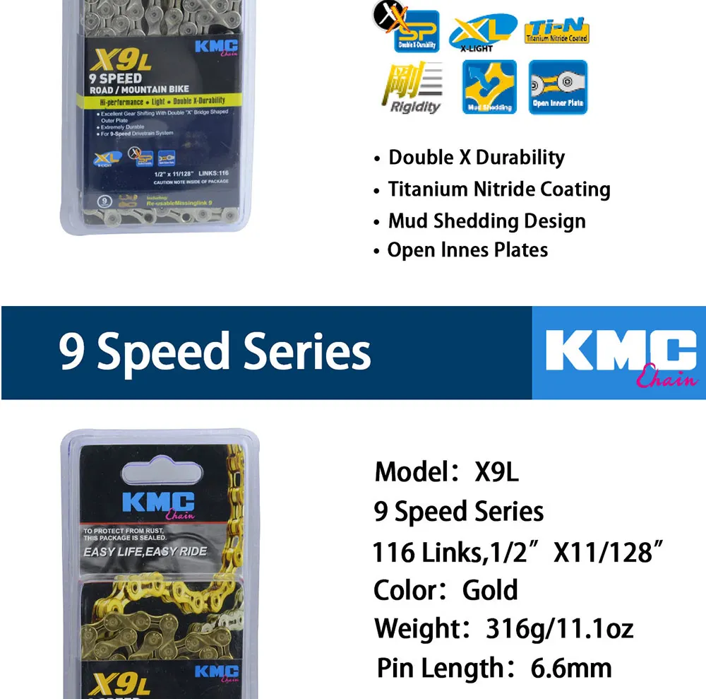 KMC X11 X10 велосипедная цепь 9S 10S 11S велосипедная цепь 116L с оригинальной коробкой и волшебной кнопкой для горных/велосипедных частей