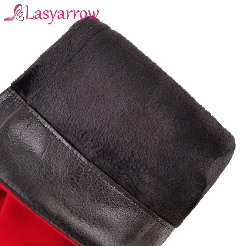 Lasyarrow Mid Calf Boots Ladies Knight Slip On Pleated Butterfly-knot Half Plus Size 31-43 Black Blue Red Shoes F518 | Обувь