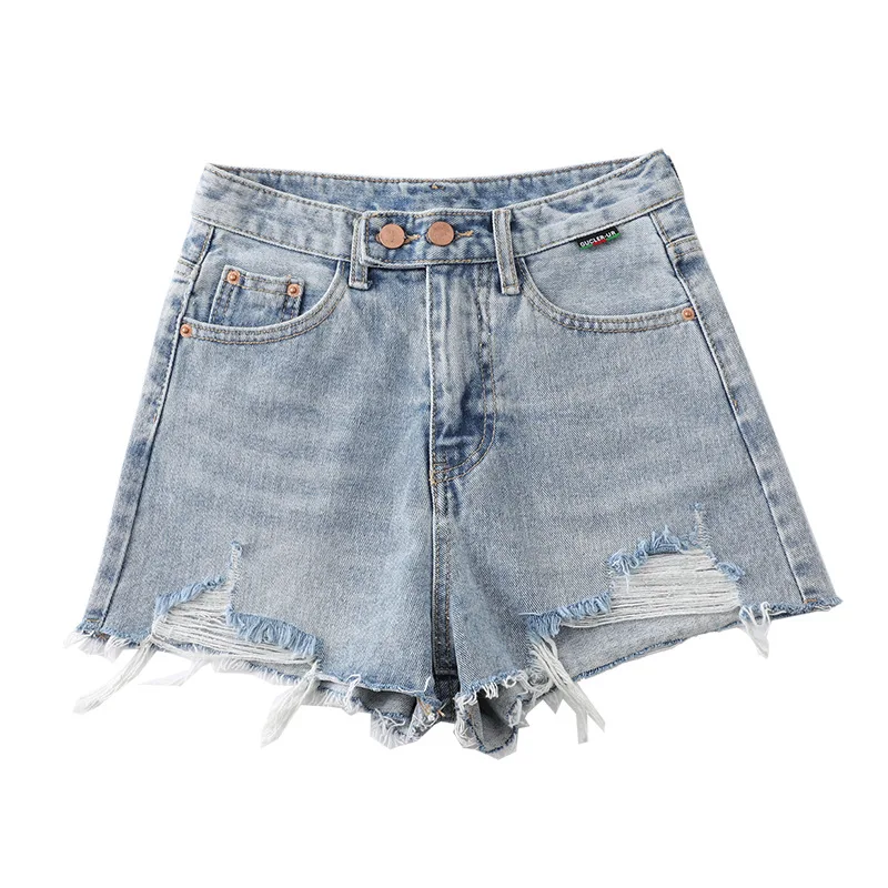 Xisteps Summer Hot High Waist Ripped Holes Women Short Jeans Loose Sexy Street Wear A-line Shorts Wide Leg Plus Size 2021