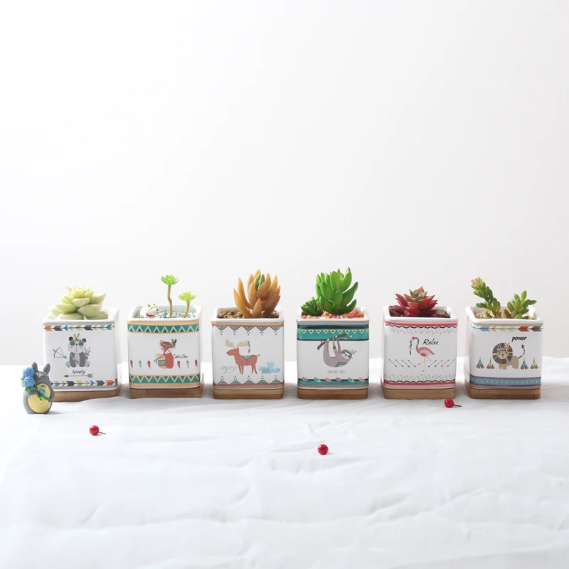 Набор из 6 мультяшных животных живопись кашпо керамический горшок для