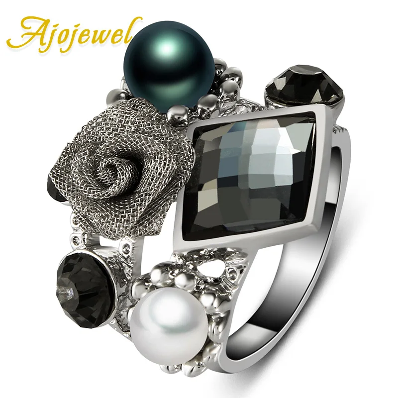 Женское кольцо с жемчугом и кристаллами|flower ring|fashion ringsring fashion |
