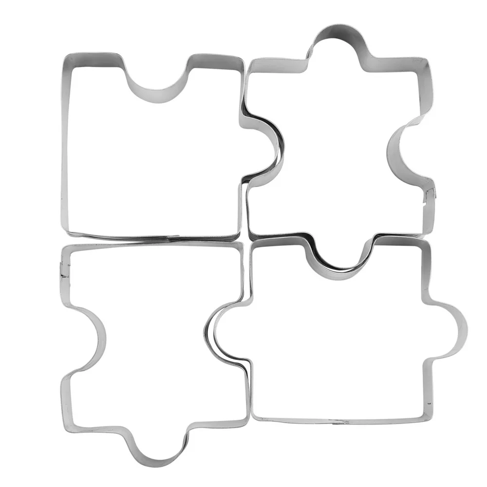 HILIFE Puzzle Pattern Pastry Fondant Dessert Mold Gadgets Kitchen Tools Stainless Steel 4Pcs/set Biscuit Cutter Cookie | Дом и сад