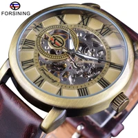 forsining retro skeleton dial design mechanical wristwatches genuine leather luminous pointer fashion transparent case clock