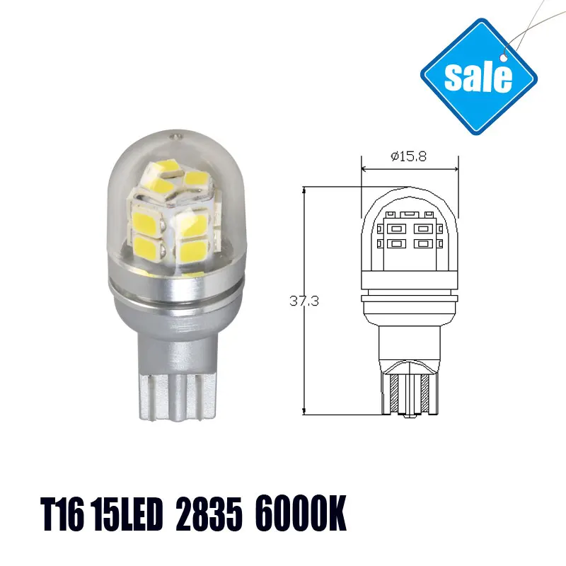 

T16 15SMD 2835 Auto LED Cars Bulbs Brake Lights LED Lamp High Power 7.5W 300LM 6000K White Light Wholesale