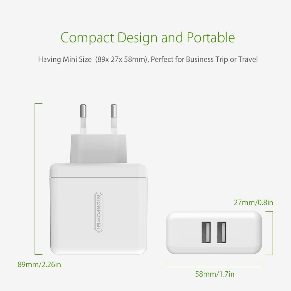 Зарядное устройство NTONPOWER для iPhone X 8 7 6 iPad 5 В 3 А настенное зарядное с двумя USB