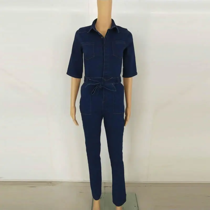 2018 Новый бандажный джинсовый комбинезон женский длинный боди с высокой талией