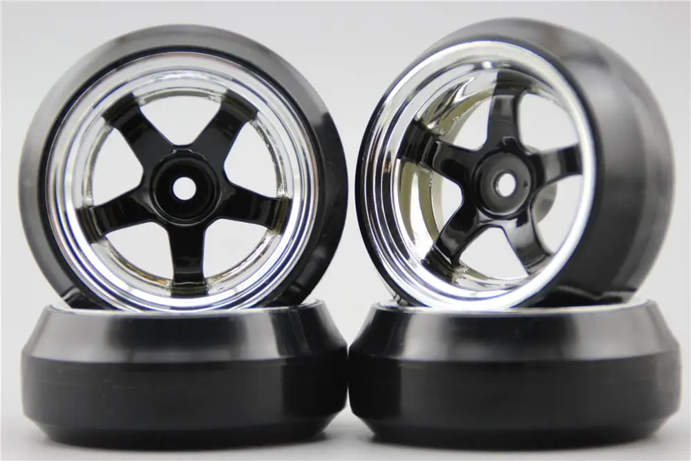 4 шт. RC 1/10 жесткая дрифтерная шина Флекс W5S4CK 6 мм (хром + черная картина) подходит