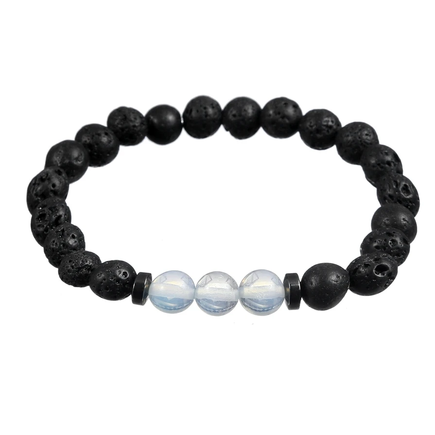 Syn. Opal ASHMITA Lava Rock 8 мм натуральный Бисер Плетеный черный исцеляющий Балансирующий Энергетический Браслет для женщин и мужчин мощный браслет Лучший подарок - Окраска металла: Syn. Opal
