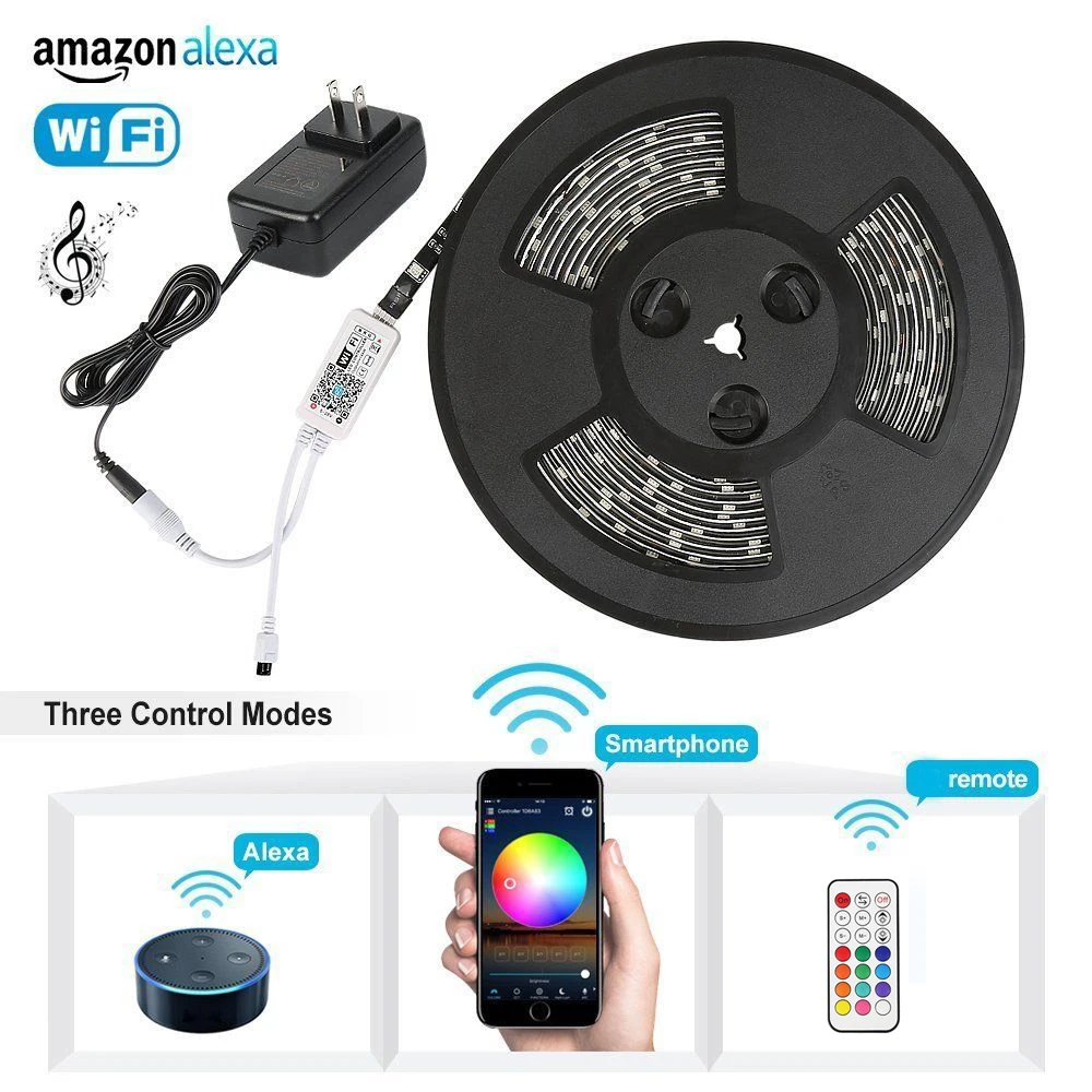 5 м 300 LED WIFI RGB полоса Водонепроницаемая Веревка света Syc Alexa Google Home смартфон RF пульт