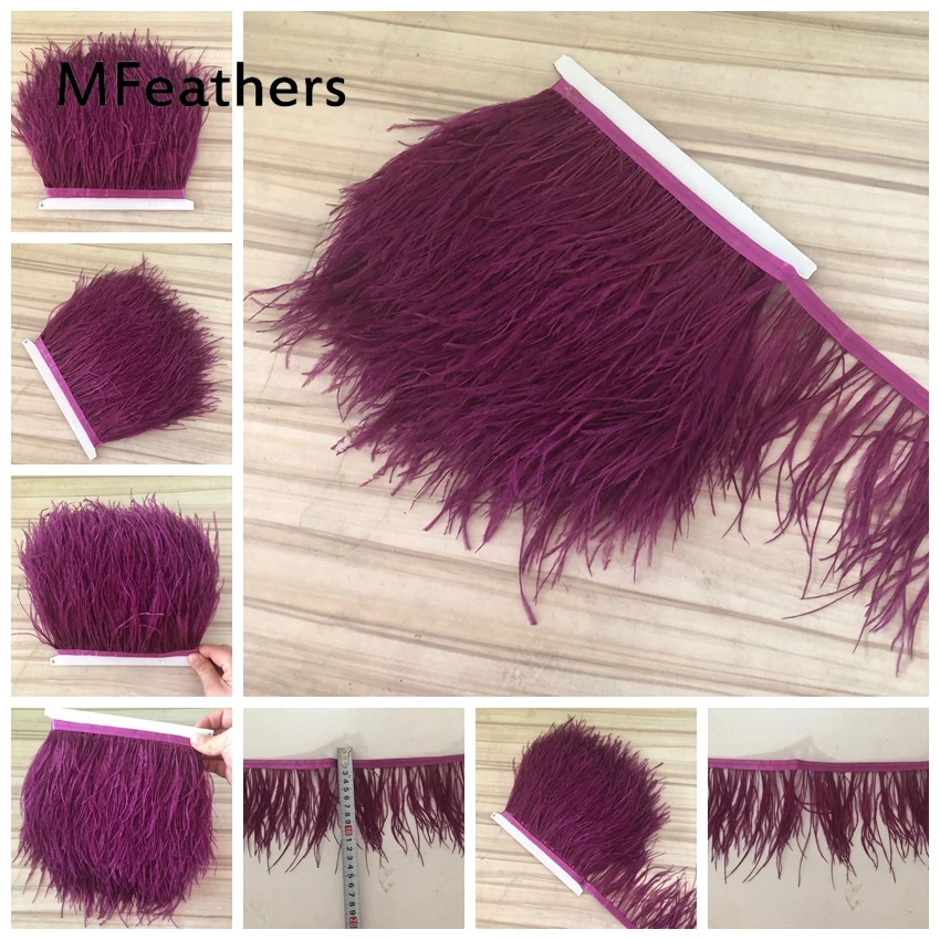 Полоски с бахромой и страусиными перьями цвета фуксии хорошего качества 10 15