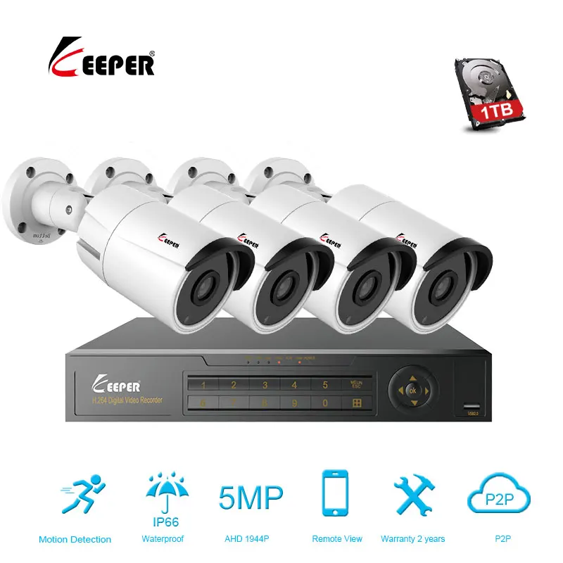 Keeper 5mp комплект видеонаблюдения камера безопасности Система 4 ch DVR 1944P видео выход