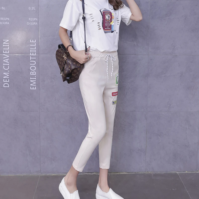 

Korean Ankle-Length Pants Female Fashion Summer Women Pants High Waist Candy Color Elastic Women Trousers