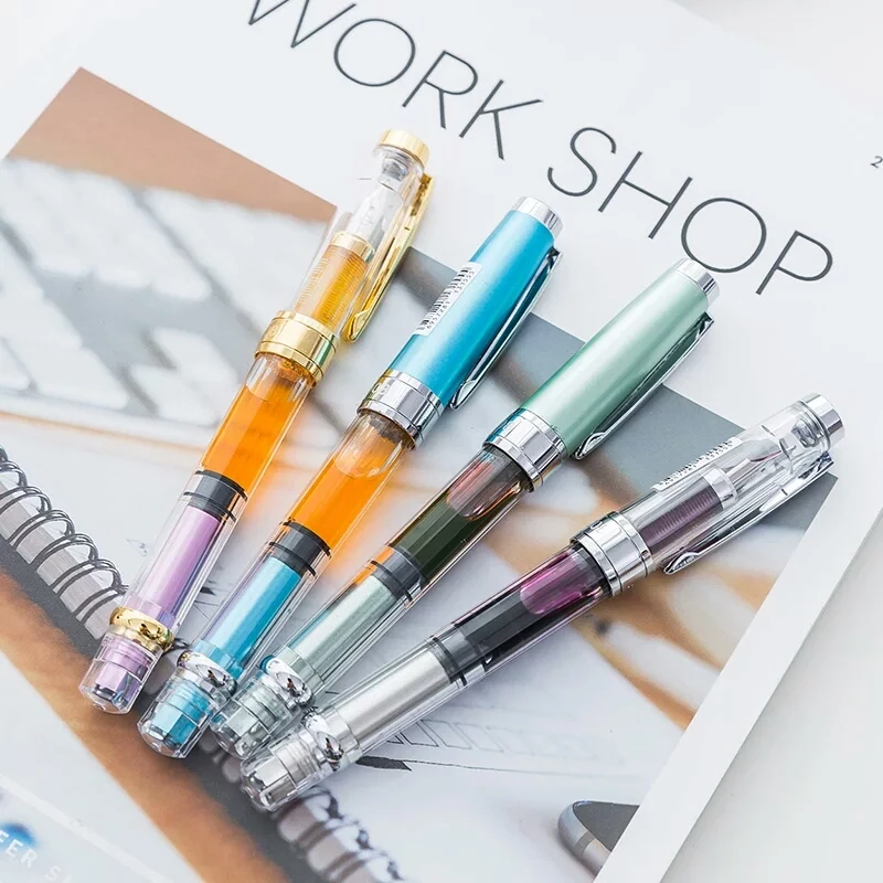 

Luxury pen Wingsung 3008 transparent Fountain Pen students Office stationery 0.5mm nib calligraph piston ink Pens