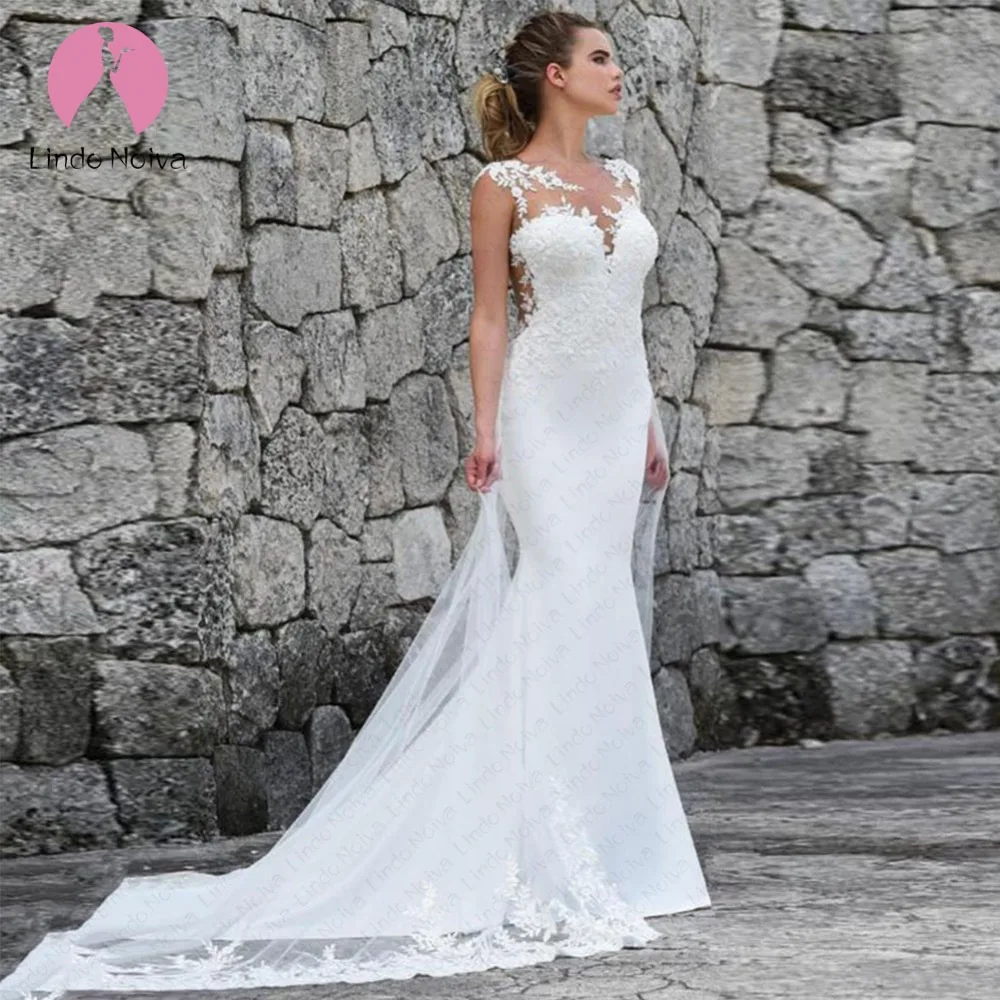 Женское свадебное платье с аппликацией в виде русалки простое большого размера