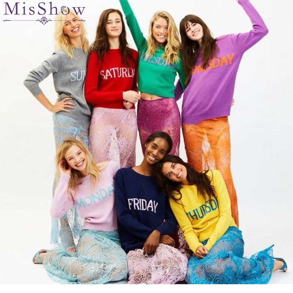 2019 Fashion Week Women Sweater Chic Knitting Jumper Monday Tuesday Wednesday Thursday Friday Saturday Sunday knitwear Pullover | Женская