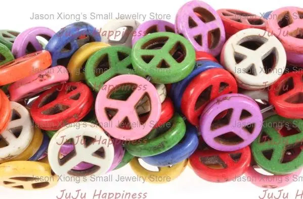 Модные 1 нить 15 мм смешанные цвета камень Howlite Знак Мира Символ бусины tb1122|fashion