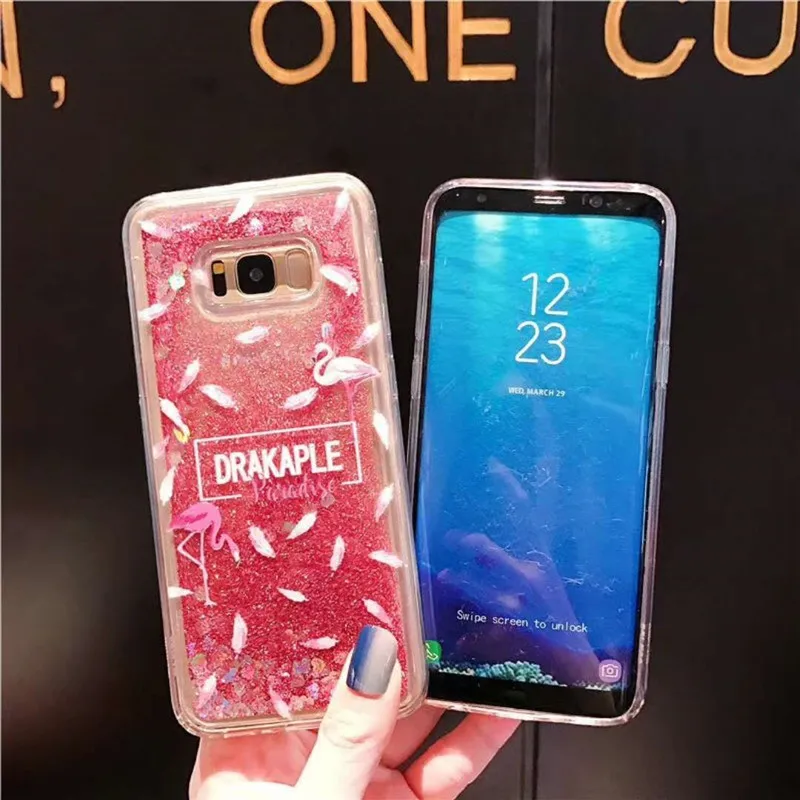 Блестящий чехол с перьями фламинго для Samsung galaxy S8 S9 Plus Note 9 8 A6 A8 2018 A3 A5 A7 J3 J5 J7 Pro