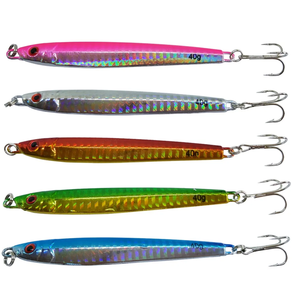 5-pieces Metal Jig 40g Hard Baits Jigging Spoon with Treble Hook Saltwater Fishing Lure Casting Trolling Jigs | Спорт и развлечения