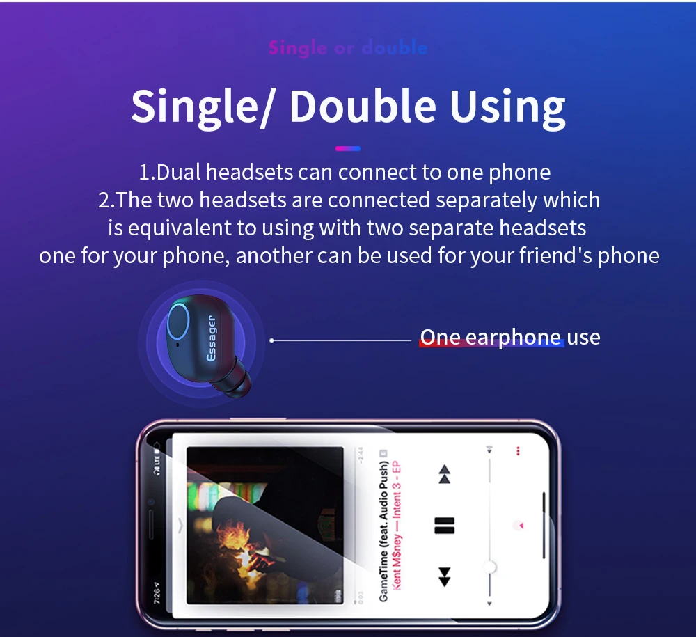 Беспроводные наушники Essager T1 TWS, Bluetooth наушники, гарнитура, мини наушники, наушники для игр, наушники