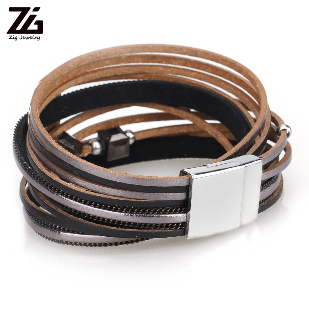 Модные женские браслеты ZG 2022 в 3 цветах из кожи с кристаллическими бусинами и металлическими подвесками.