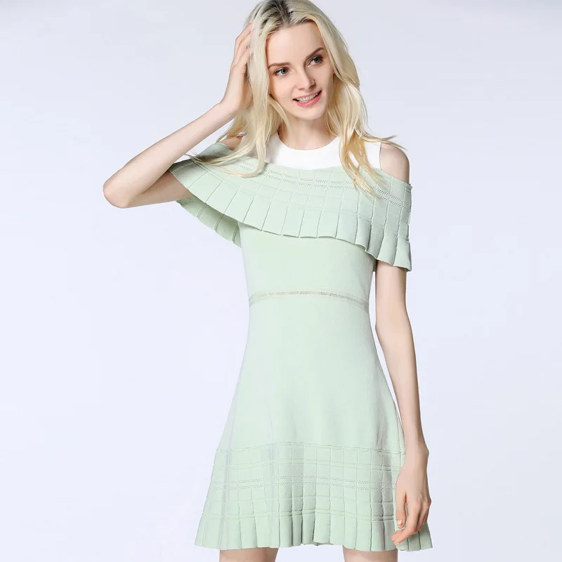 

Vintage Summer Dress Lady Elegant Sweet Patchwork Hollow Short Knitted Green Tank Dresses Women High Quality Robe Chic Courte