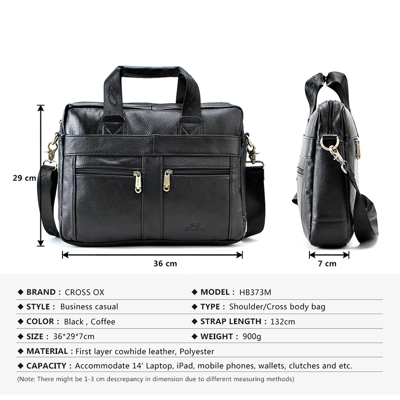 CROSS OX Genuine Leather Men Briefcase Man Bags Business Laptop Tote Bag Men's Crossbody Shoulder Travel HB373M|bag trolley|bagged blazerbag mom |