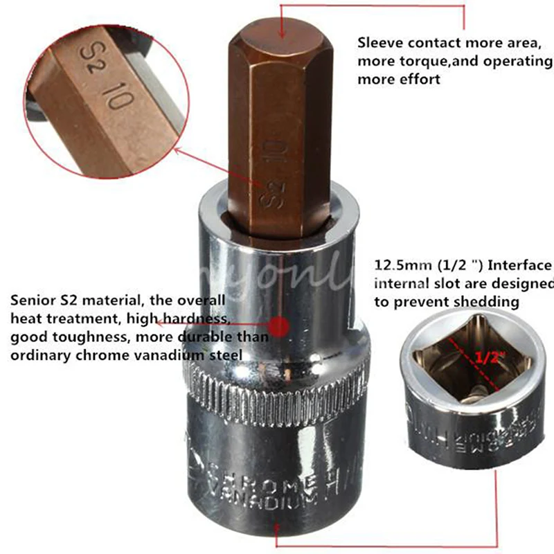 1/2 &quotS2 и Cr V сталь 12 мм (12 5 мм) Hex Torx Star Bit Socket Set|Электрические ключи| |