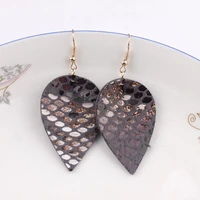faux snakeskin leather tear drop earrings for women fashion leaf leather teardrop earring wholesale
