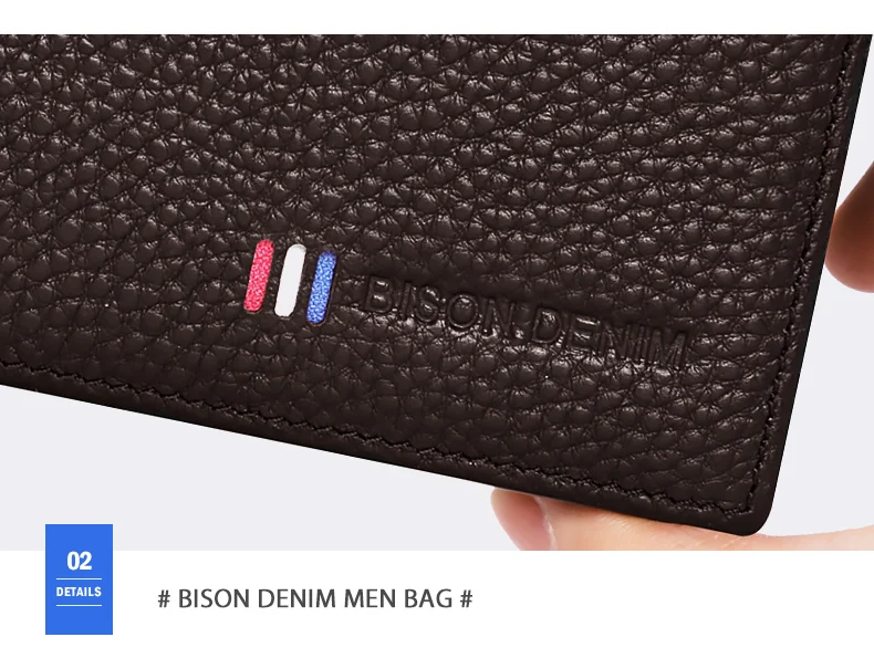 BISON DENIM роскошный мужской кошелек из натуральной кожи, Тонкий деловой мужской двойной кошелек, брендовый держатель для карт, кошелек