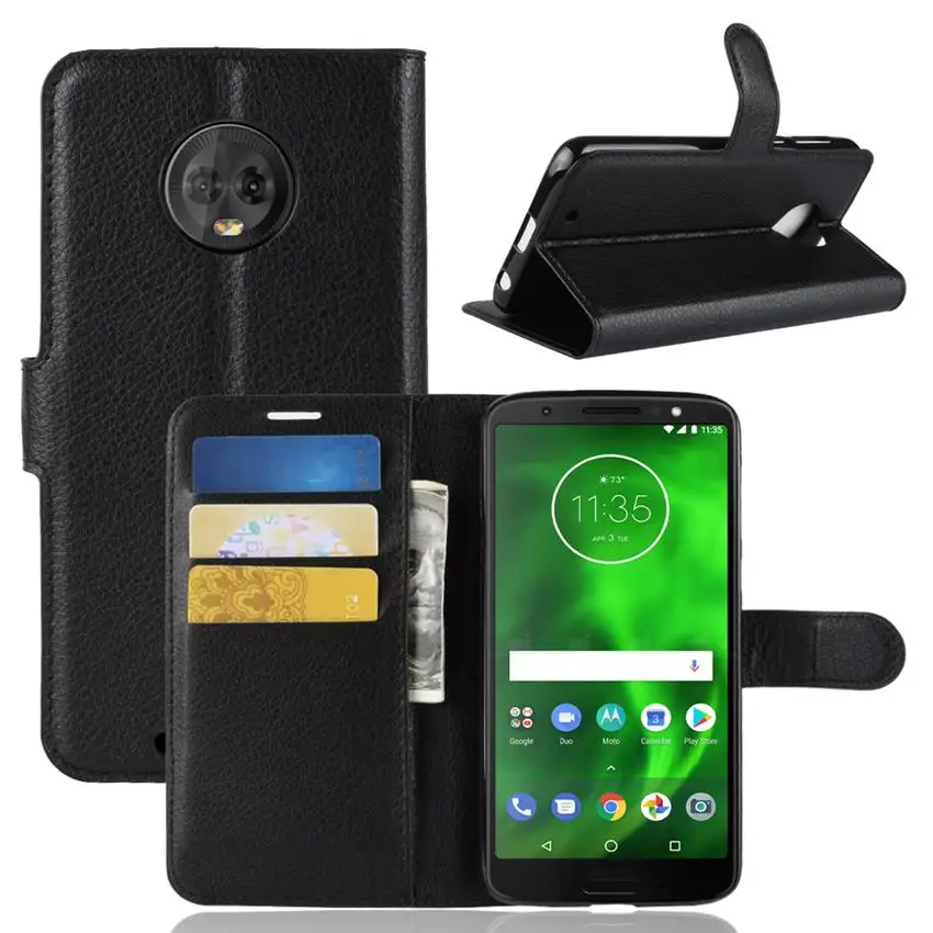 Чехол для Moto G6 Роскошный кожаный флип-чехол Motorola G 6 чехол-подставка кошелек чехол