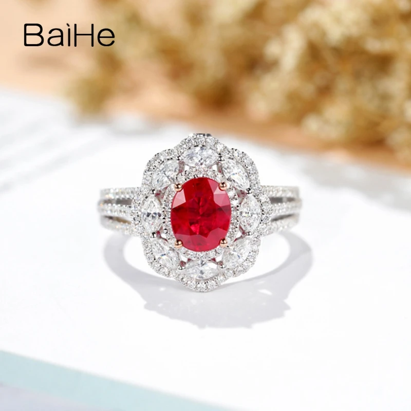 BAIHE Solid 14 K белое золото(AU585) овальный около 1.3ct без основного камня помолвка свадебные женские модные ювелирные изделия полу крепление кольцо