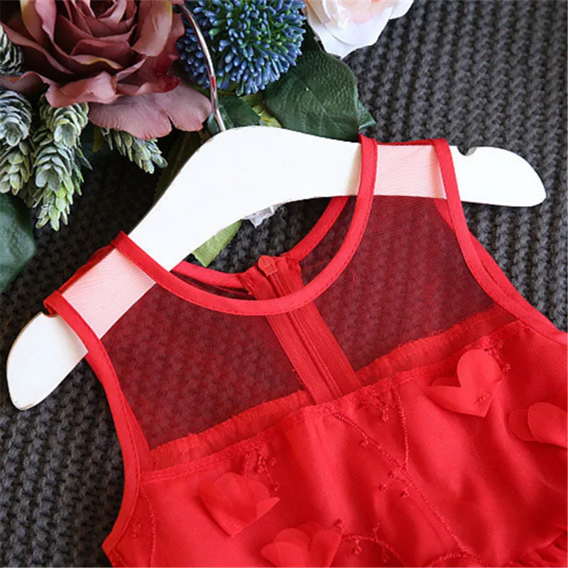 New Girl Summer Girls Three-dimensional Flowers Red Dress Mesh Holiday party princess dress | Детская одежда и обувь