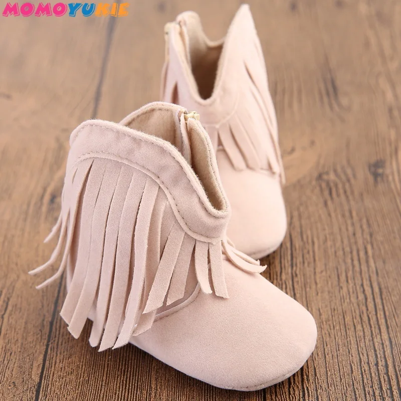 Moccs-mocasines para beb&eacute;s reci&eacute;n nacidos, botas antideslizantes de suela suave, zapatos con flecos s&oacute;lidos, 0-1Yea-3