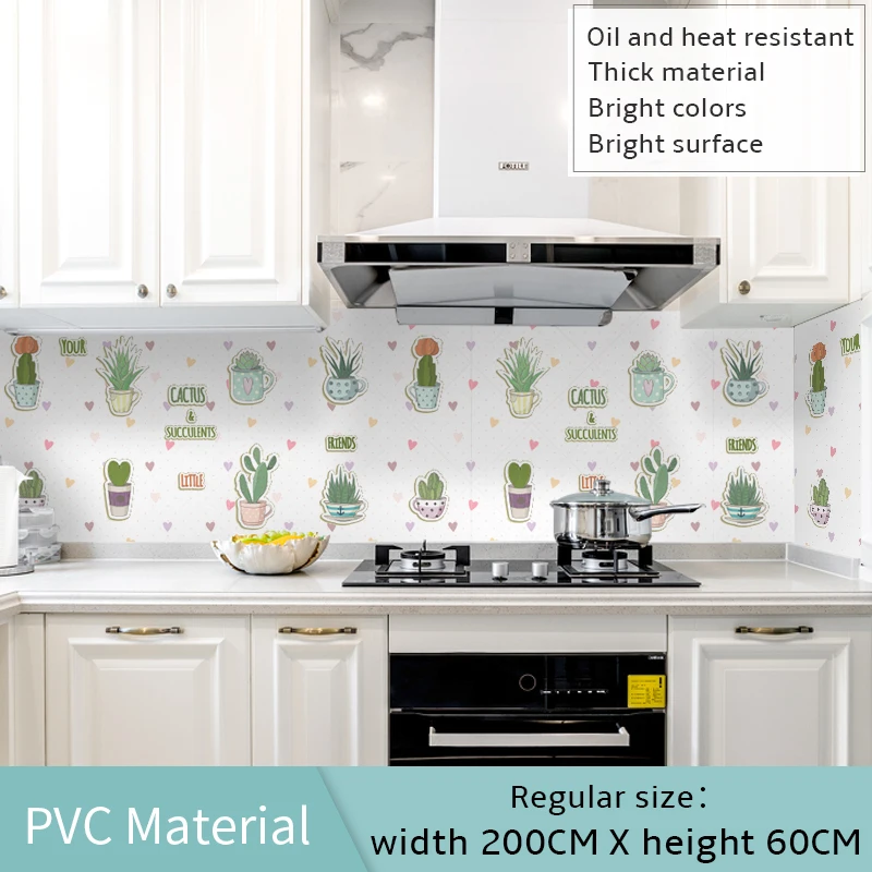 60*200cm Kitchen oil-proof wall stickers cooker high temperature waterproof tile cabinet range hood refurbished wallpaper - Цвет: 60x200cm