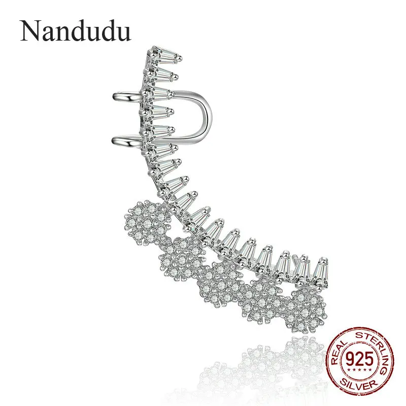 Nandudu подлинные 925 пробы серебряные серьги с цветком на одной клипсе для женщин, хорошее ювелирное изделие с фианитами, подарок CE396