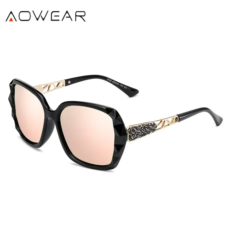C2 Black Pink AOWEAR, негабаритные солнцезащитные очки, женские, поляризационные, квадратные, солнцезащитные очки для вождения, черный бриллиант, женские солнцезащитные очки, gafas de sol mujer - Цвет линз: C2 Black Pink