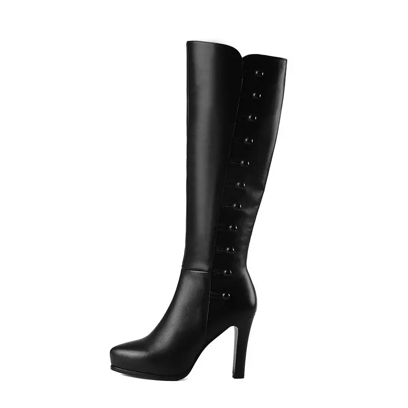 Woman Platform Thin High Heel Genuine Leather New Knee Boots Fashion Zipper Calf Black Red|Сапоги до колена| |