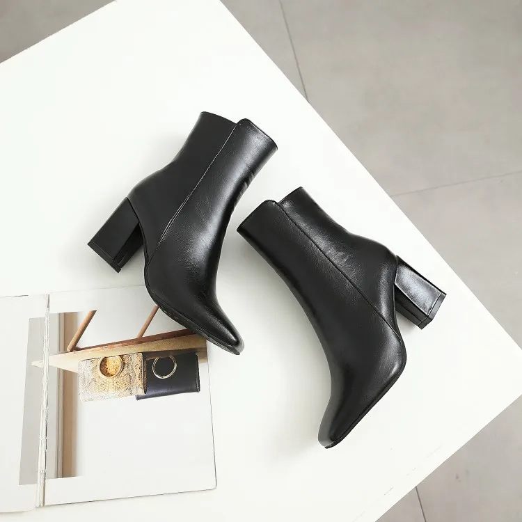 Women Side Zipper Martin Boots Comfortable Mid Heel Ankle Boots Fashion Warm Winter Shoes Black Red White Women Boots H410