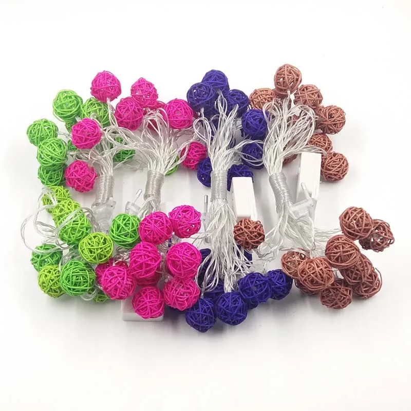 3cm 5M 20 Rattan Balls LED Christmas Outdoor String Lights Garland Fairy Holiday Guirlande Lumineuse Exterieur Luces