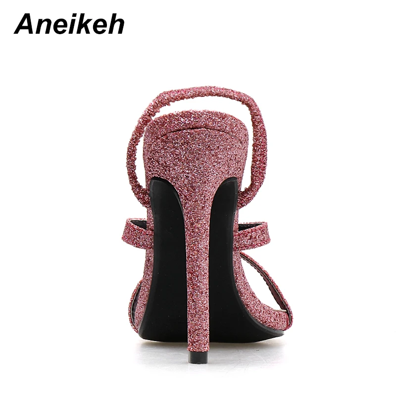 Aneikeh/Новинка года; летние розовые босоножки с эластичными лентами; пикантные вечерние босоножки на шпильках с открытым носком на тонком ремешке