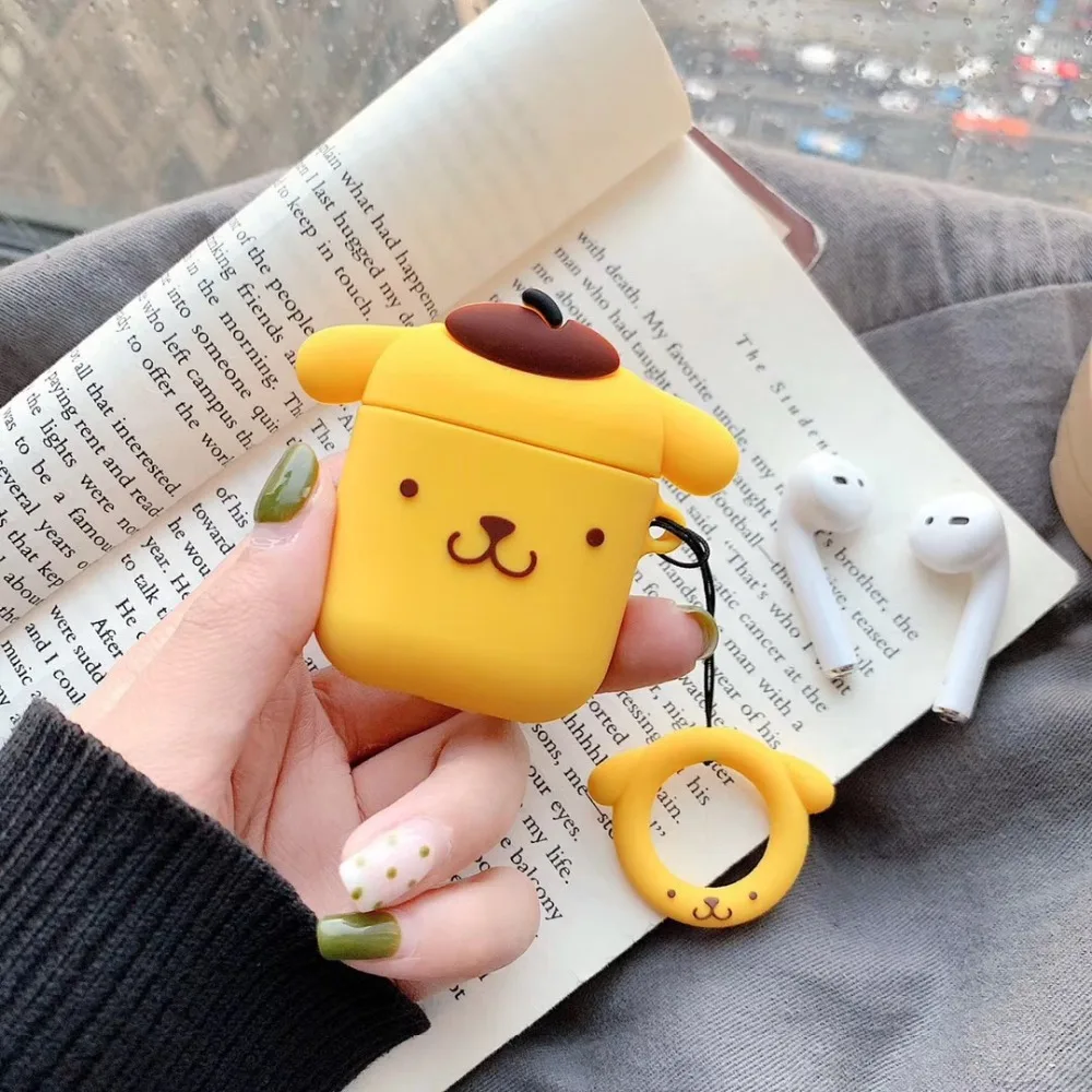 

Newest Cute 3D Purin Gog Wireless Bluetooth Earphone Case For Apple AirPods 1 2 Silicone Headphones Protective Cases with ring