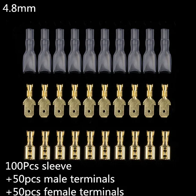 200pcs 4.8mm 200 шт./лот 2,8/4,8/6,3 мм соединители проводов обжимных разъёмов, коннекторов для обжимные клещи женский/мужской стержни лопаты с прозрачная изоляционная одежда с длинным рукавом - Цвет: 200pcs 4.8mm