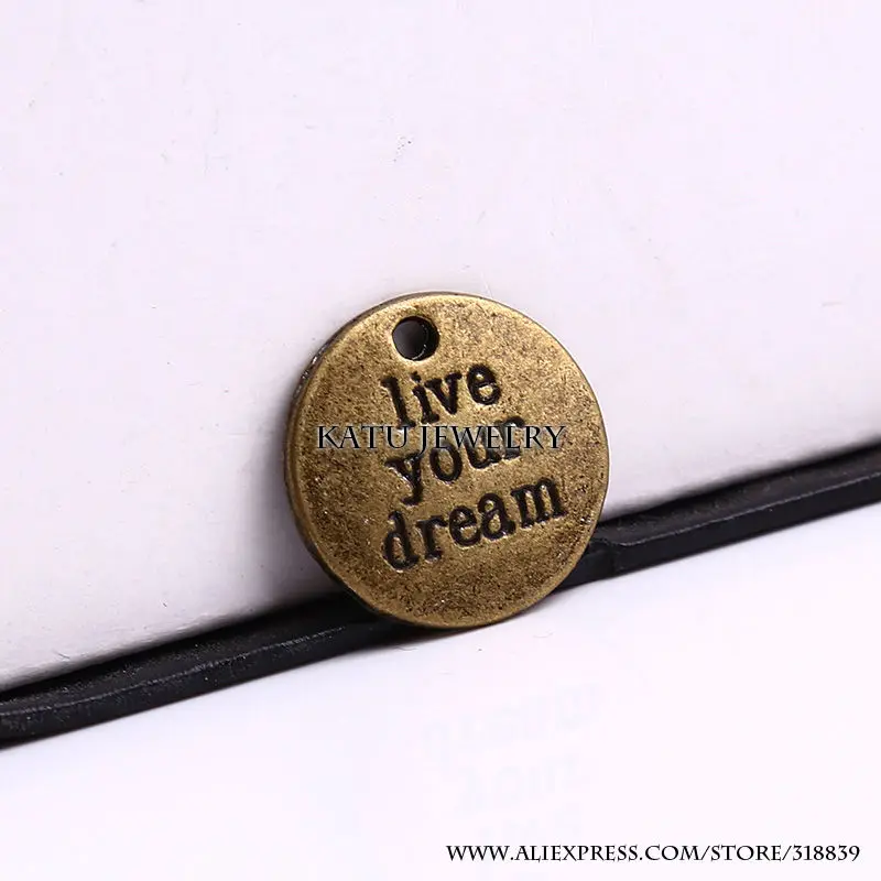 Винтажные латунные металлические круглые буквы подвески для самостоятельного